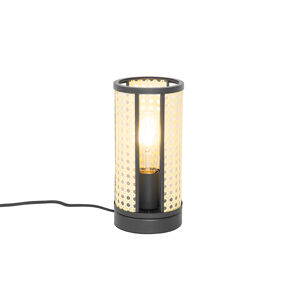 Orientálna stolná lampa čierna s ratanom 12 cm - Akira