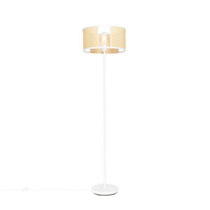 Retro stojaca lampa biela s ratanom 40 cm - Akira