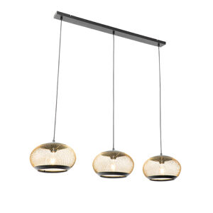 Moderne hanglamp zwart met goud langwerpig 3-lichts - Lucas