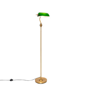 Klasická stojaca lampa na notára bronzová so zeleným sklom - Banker