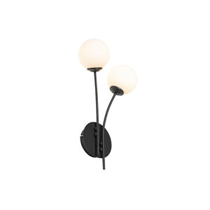 Moderne wandlamp zwart met opaal glas 2-lichts - Athens