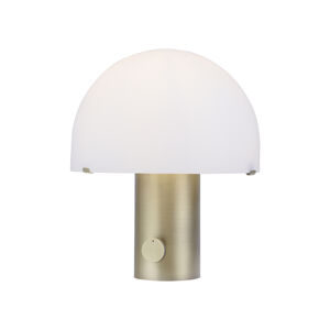 Dizajnová stolná lampa mosadzná s bielou a stmievačom - Gomba