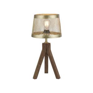 Priemyselná stolná lampa z mosadze s dreveným statívom - Shaun