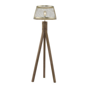 Industriële vloerlamp messing met hout tripod - Shaun