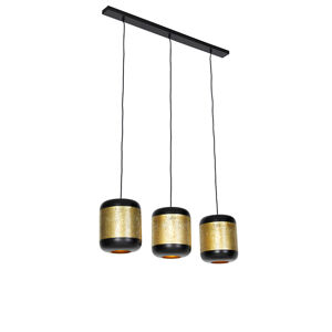 Vintage hanglamp zwart met messing langwerpig 3-lichts - Kayleigh
