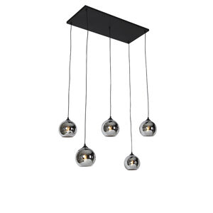 Art deco hanglamp zwart met smoke glas 5-lichts - Wallace