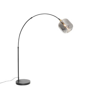 Oblúková lampa čierna so zlatom a dymovým sklom - Zuzanna