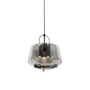 Art deco hanglamp zwart met smoke glas 30 cm - Kevin