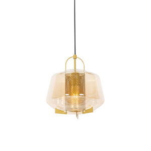 Art deco závesná lampa zlatá s jantárovým sklom 30 cm - Kevin