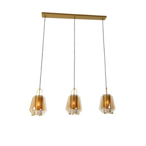 Hanglamp goud met amber glas 23 cm langwerpig 3-lichts - Kevin