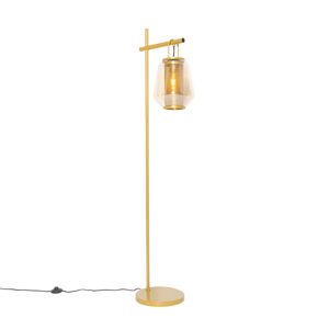 Art Deco stojaca lampa zlatá s jantárovým sklom - Kevin