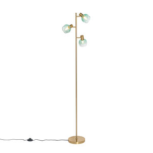 Art Deco vloerlamp goud met groen glas 3-lichts - Vidro