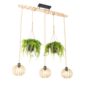 Landelijke hanglamp goud met hout 3-lichts - Yura