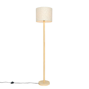 Rustikálna stojaca lampa drevená s ľanovým tienidlom béžová 32 cm - Mels