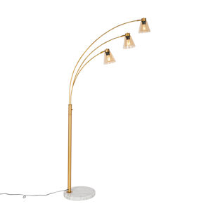 Oblúková lampa bronzová s mramorom a jantárovým sklom 3 svetlá - Nina