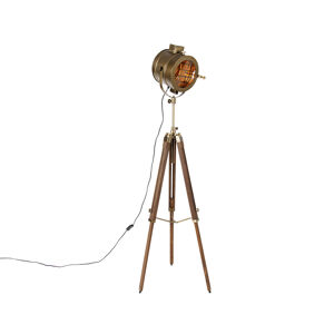 Tripod vloerlamp brons met hout studiospot - Radiant