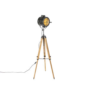 Tripod vloerlamp zwart met hout studiospot - Radiant