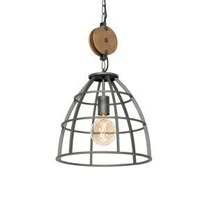 Industriële hanglamp zwart met hout 34 cm - Arthur