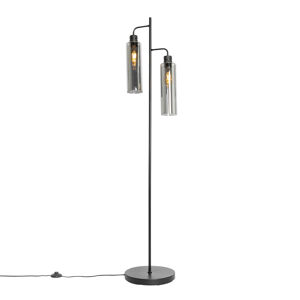 Moderne vloerlamp zwart met smoke glas 2-lichts - Stavelot