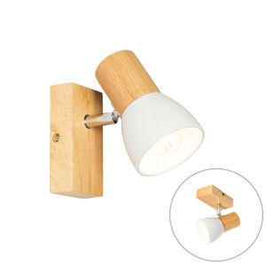 Rustikálna nástenná lampa drevo s bielym nastaviteľným - Thorin