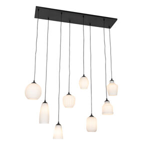 Art deco hanglamp zwart met opaal glas 8-lichts - Hanne