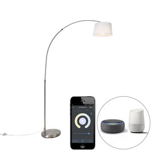 Inteligentná oblúková lampa oceľ s bielym textilným tienidlom vrátane WiFi A60 - Arc Basic