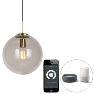 Inteligentné závesné svietidlo mosadzné s dymovým sklom 30 cm vrátane Wifi ST64 - Ball