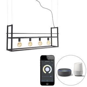Inteligentné závesné svietidlo čierne s veľkým stojanom so 4 svetlami vrátane Wifi G95 - Cage Rack
