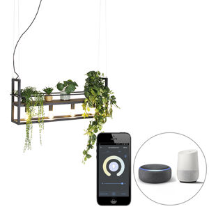 Inteligentná závesná lampa čierna s drevom a stojanom so 4 svetlami vrátane Wifi A60 - Cage Rack