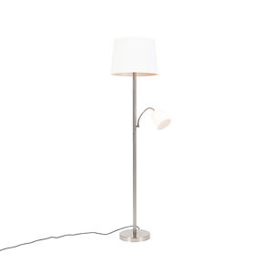 Inteligentná stojaca lampa oceľ s bielym tienidlom vrátane Wifi A60 a E14 - Retro