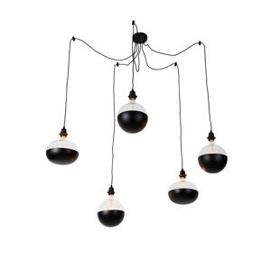Závesná lampa čierna 5 svetiel vrátane čierneho horného zrkadla stmievateľného - Cava Luxe