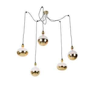 Závesná lampa zlatá 5 svetiel vrátane pohára zrkadlo zlaté stmievateľné - Cava Luxe