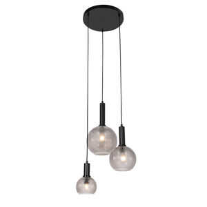 Design hanglamp zwart met smoke glas 3-lichts - Chico