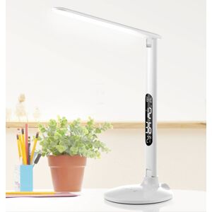 Aluminor LED lampa na písací stôl Success s hodinami, biela