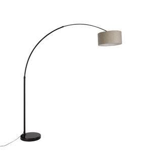 Moderná oblúková stojaca lampa čierna s taupe boucle tienidlom 50 cm - XXL