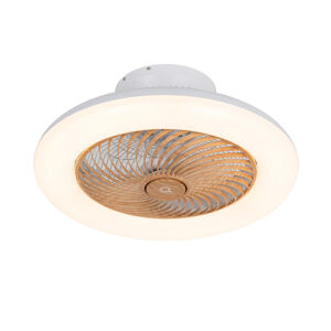 Stropný ventilátor biely s drevenou potlačou 55 cm vrátane LED stmievateľný s diaľkovým ovládaním - Clima