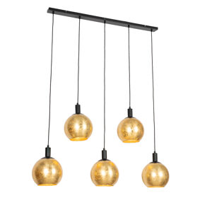 Design hanglamp zwart met goud glas 5-lichts - Bert