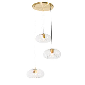 Art deco hanglamp goud met glas rond 3-lichts - Ayesha