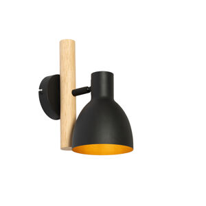 Landelijke wandlamp zwart met hout - Flint