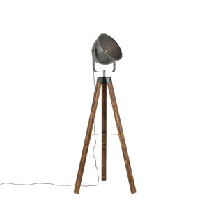Priemyselná stojaca lampa statív oceľový s dreveným sklopným - Emado