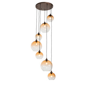 Hanglamp brons met amber glas rond 7-lichts - Sandra