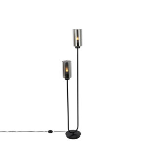 Art Deco stojaca lampa čierna s dymovým sklom 2-svetlo - Laura