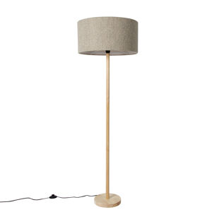 Rustikálna stojaca lampa drevo s tienidlom z bouclé taupe - Mels