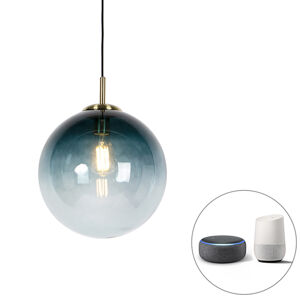Inteligentné závesné svietidlo mosadz s oceánskou modrou sklenenou 33 cm vrátane Wifi ST64 - Pallon