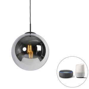 Inteligentné závesné svietidlo čierne s dymovým sklom 30 cm vrátane Wifi ST64 - Pallon