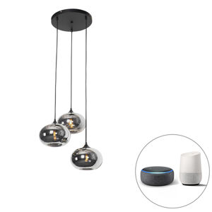 Smart hanglamp zwart met smoke glas incl. 3 Wifi P45 - Busa