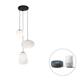 Smart hanglamp zwart met opaal glas incl. 3 Wifi A60 - Hero