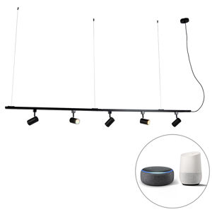 Smart hang railsysteem zwart 1-fase incl. 5 Wifi GU10 - Jeana