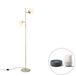 Inteligentná stojaca lampa zlatá s mliečnym sklom vrátane 2 Wifi P45 - Pallon