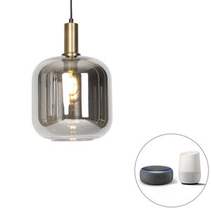 Chytrá závesná lampa čierna so zlatom a dymovým sklom vrátane Wifi A60 - Zuzanna